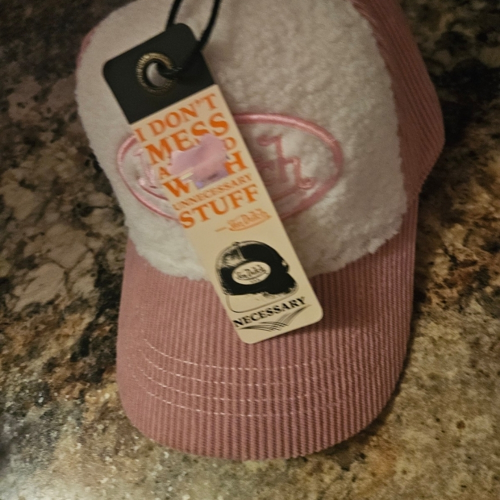 Von Dutch Pink Corduroy Bill White Sherpa Front Trucker Hat - Picture 2 of 3